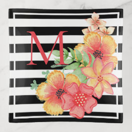 Bandejas Padrão de Listras Divertidas com Aquarela Floral F