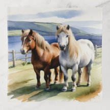 Shetland Ponies Animal Nature Aquarela Equina