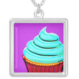 Banhado A Prata Colar ao quadrado cupcake