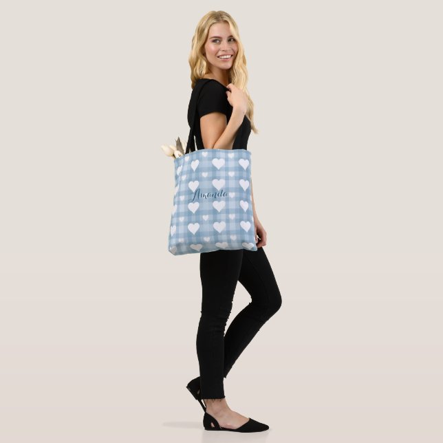 Banheira de Tote de Canvas de Coração Branco Azul (No(a) Modelo)