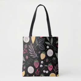 "Banheira de Tote de Padrão de Fruta Floral Preto"