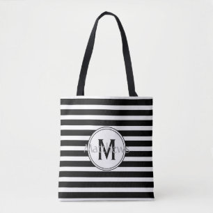 Banheira de Tote Monograma de Stripe Moderna Preta
