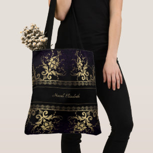 Banheira de Tote Monograma Dourada e Preta Elegant