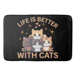Banheiro A Vida é Melhor Com Gatos Tapete de Banho de Gatin