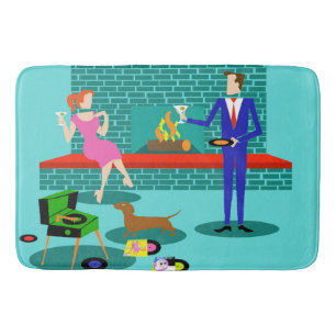 Banheiro Casal retroativo com tapete de banho de cão