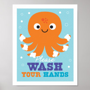 Banheiro Lave Suas Mãos Octopus Art Poster