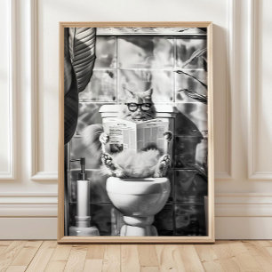 Banheiro Preto e Branco Impressão de Gato, Posters