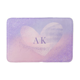 Banheiro Tapete de Banho Coração Gradiente Roxo Rosa Monogr