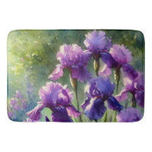 Tapete de Banho de Aquarela Floral Íris Roxo