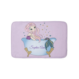 Banheiro Tapete de Banho de Sereia com Glitter Lavanda para