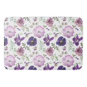 Banheiro Tapete de Banho Elegante com Padrão Floral Roxo