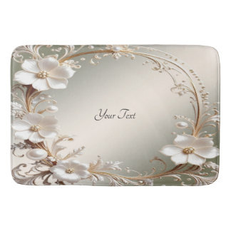 Banheiro Tapete de Banho Floral Branco Ornamentado