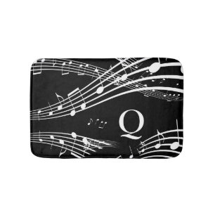 Banheiro Tapete de Banho Monograma Preto Notas de Música Mo