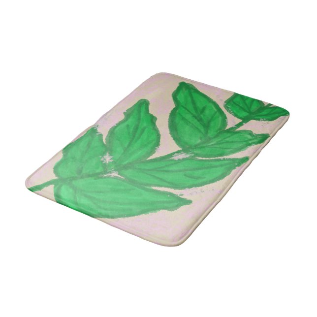 Banheiro Tapete de Banho Verde Folha Rosa Bege (Angulado)