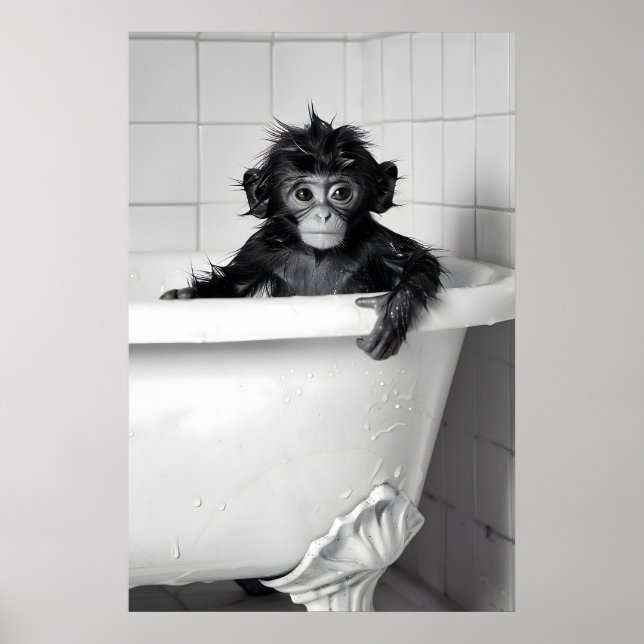 Banho de Bolhas do Macaco Engraçado Impressão Banh (Frente)