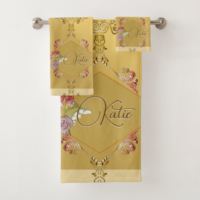 Banho Floral do ouro com Conjunto de Toalhas de No (Insitu)