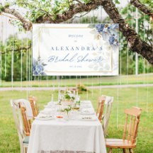 Banner Chá de panela Floral Azul Dusty