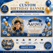 Banner de Aniversário Azul e Dourado Personalizado