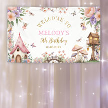 Banner de aniversário de 5 anos da Fada das Flores