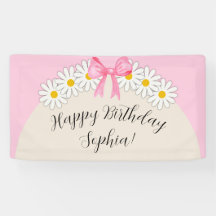 Banner de Aniversário de Menina com Flor de Margar