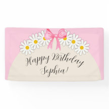 Banner de Aniversário de Menina com Flor de Margar