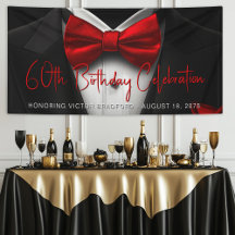 Banner de Aniversário de Tuxedo Preto e Vermelho p