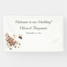 Banner de Casamento Floral e Abelha Elegante