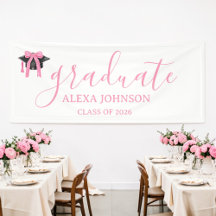 Banner de Chapéu de Formatura com Laço Rosa Turma 