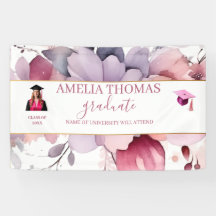 Banner de Graduação Floral Rosa Elegante