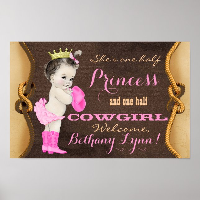 Banner de Poster de Chuveiro de Bebê Princesa Cowg (Frente)