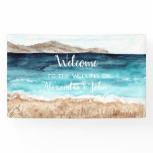 Banner de praia de casamento bem-vindo