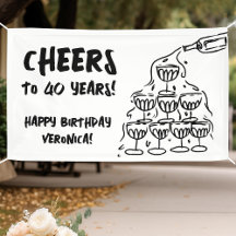 Banner de vinil de champanhe desenhado à aniversár