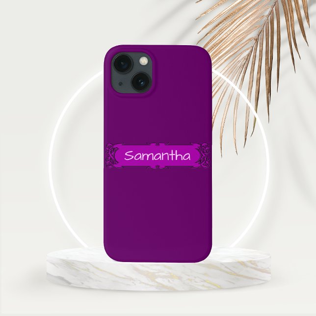 Banner Personalizado do Centro Roxo (Personalized Purple Banner Phone Case  with Gold Frond Mockup)