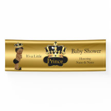 Banner Príncipe Baby Shower Preto Dourado Étnico