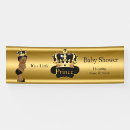 Banner Príncipe Baby Shower Preto Dourado Étnico