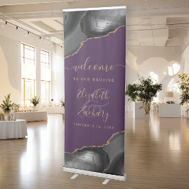 Banner Retrátil Bem-vindo Moderno Preto Ágata Dourada Roxo Casamen