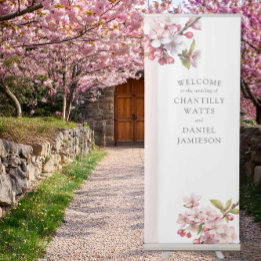 Banner Retrátil Cherry Blossom Casamento Rosa e Branco Altura