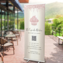 Código QR Cupcake Rosa Bakery Café Glitter Drill D