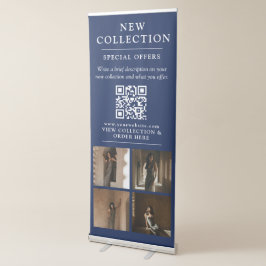 Banner Retrátil Código QR de Foto de Moda Promocional Azul de Negó