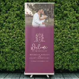 Banner Retrátil Foto de casamento da crista vermelha-escura monogr