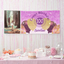 Banner Rosa Brilhante 100º Aniversário e Balões
