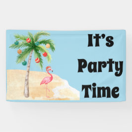 Banner Tropical Palm Tree Flamingo Holiday Party