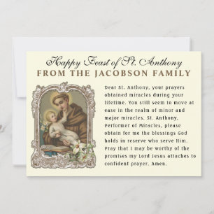 Banquete da Rua. Cartão de Oração Católico Anthony