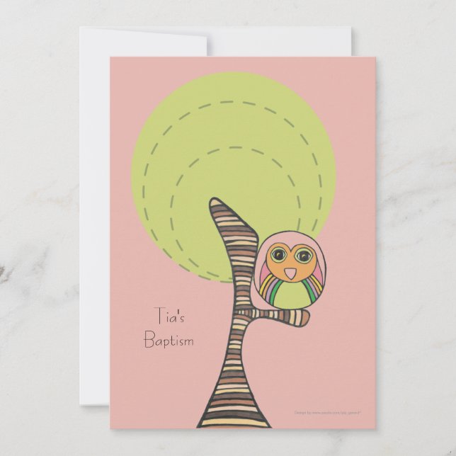 Baptism Christening Retro Stripes Owl Convite (Frente)