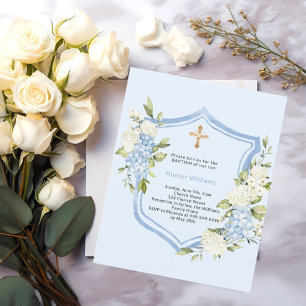 Baptism crest azul floral convite para meninos