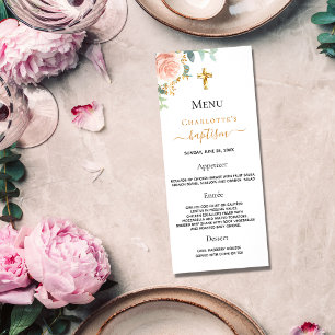 Baptism Menu rosa dourado pincel cor-de-rosa menin