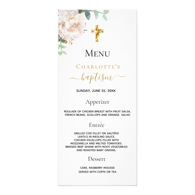 Baptism Menu White gold floral (Frente)