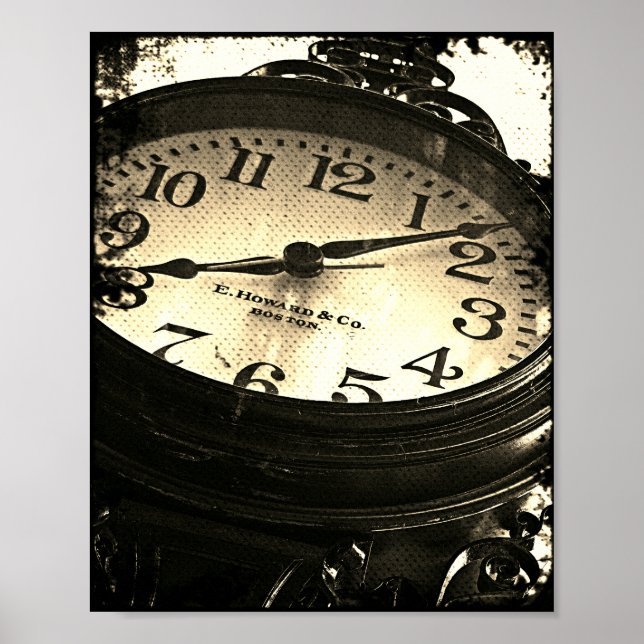 Bar antigo Harbour Maine Street Clock B&W Poster (Frente)