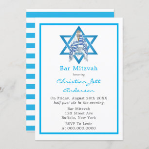 Bar Azul Mitzvah Star De David Convite