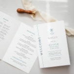 Bar Azul Moderno Mitzvah Folheto do Programa<br><div class="desc">Mazel tov nesta ocasião especial! Torne a cerimônia do Bar do seu filho Mitzvah especial com este programa minimalista de tipografia azul e branco dobrado com monograma familiar inicial. Ele inclui um lugar para detalhes de cerimônias, uma linha do tempo dos eventos, definições de guias, etiqueta de sinagoga, na memória...</div>